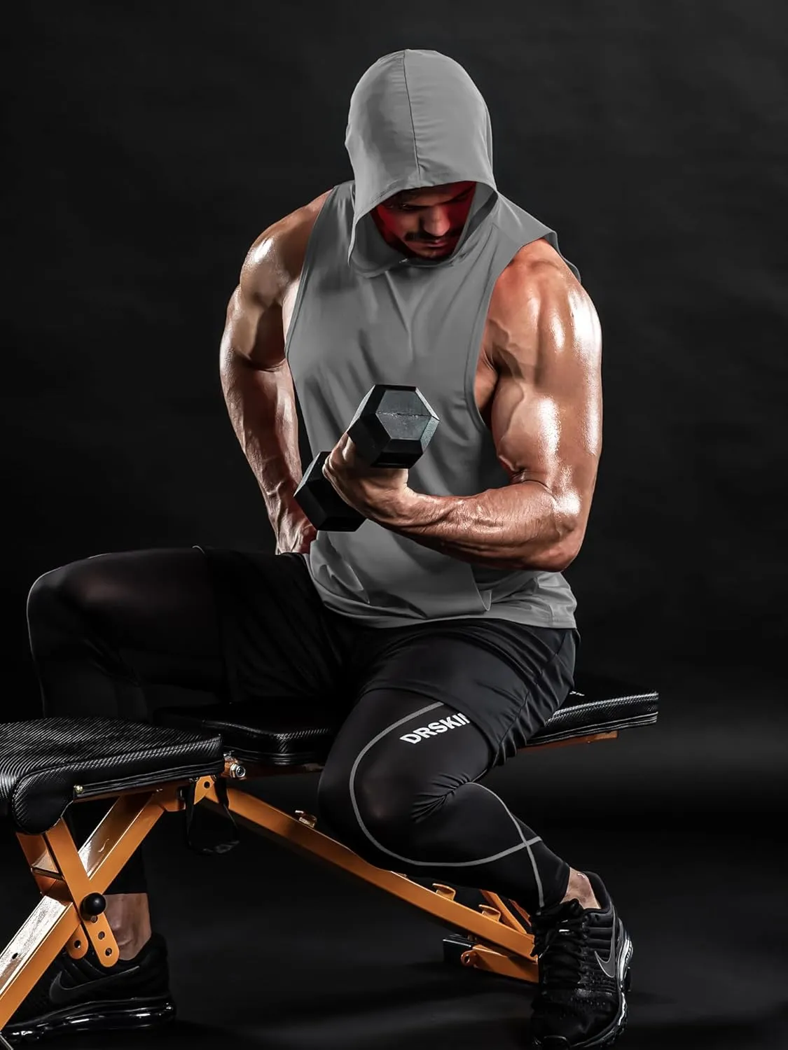 DRSKIN 2 or 1 Pack Men's Hooded Tank Tops Bodybuilding Muscle Cut Off T Shirt Sleeveless Gym Training Hoodies Workout Dry