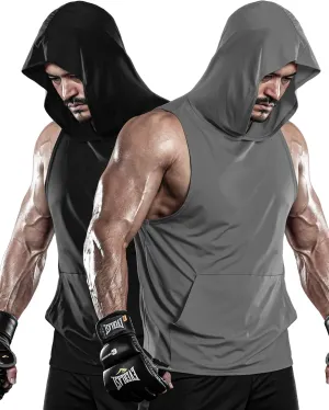 DRSKIN 2 or 1 Pack Men's Hooded Tank Tops Bodybuilding Muscle Cut Off T Shirt Sleeveless Gym Training Hoodies Workout Dry