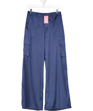 Edikted Blue Kelsey Satin Cargo Trousers UK S