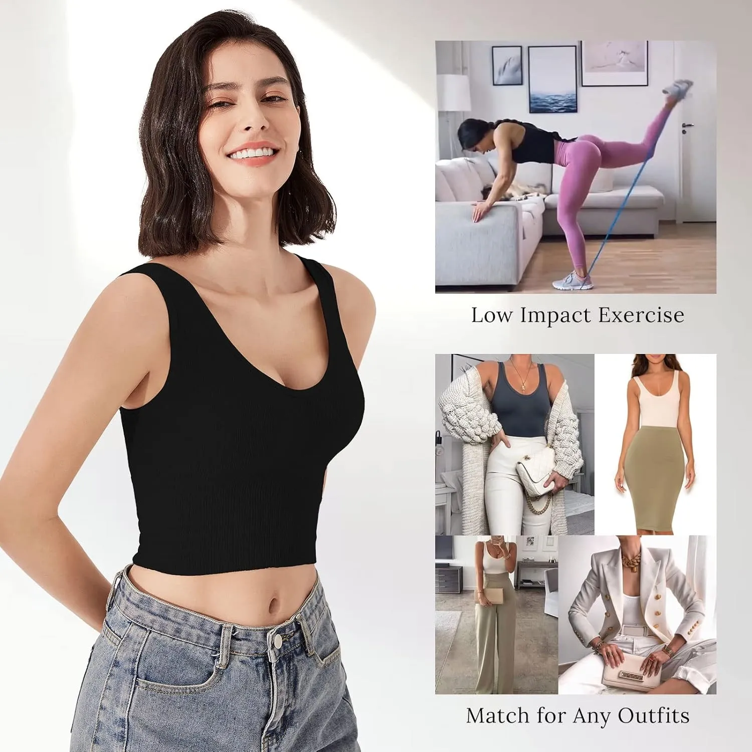 Eleplus 4 Pieces Comfy Cami Bra for Women Crop Top Yoga Bralette Longline Padded Lounge Bra Pack of 4