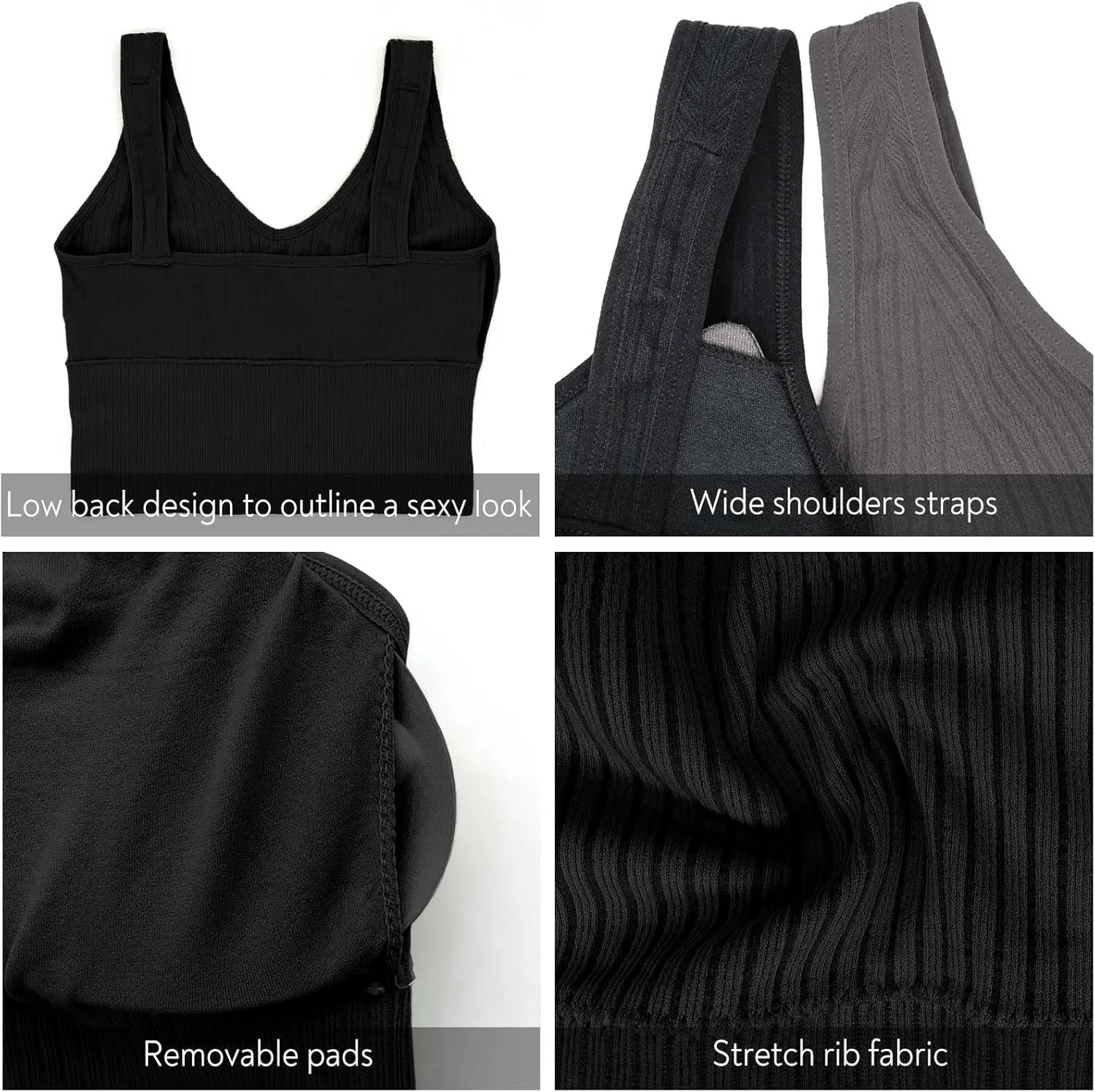Eleplus 4 Pieces Comfy Cami Bra for Women Crop Top Yoga Bralette Longline Padded Lounge Bra Pack of 4