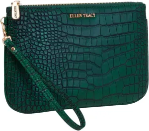 ELLEN TRACY Croco Wristlet with Credit Card Slots (Emerald)