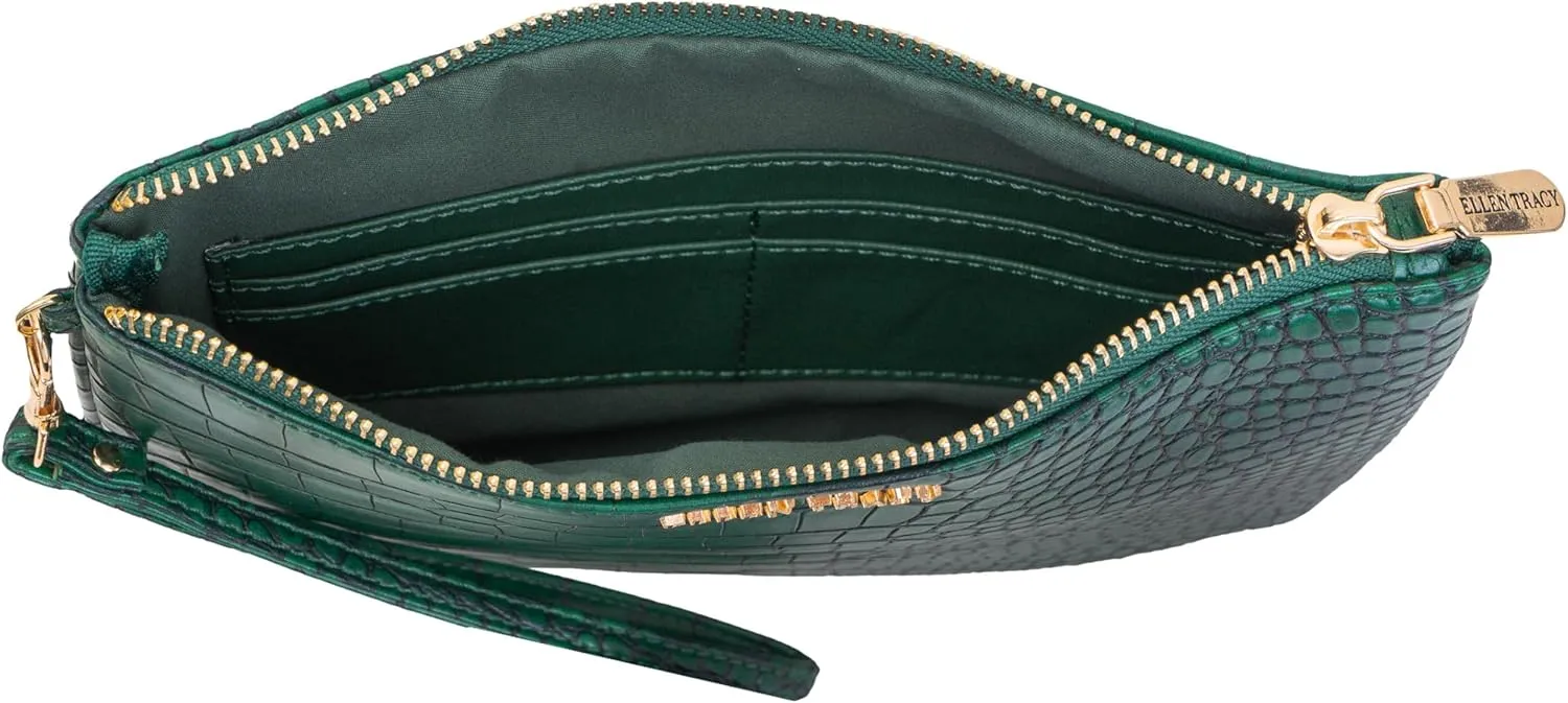 ELLEN TRACY Croco Wristlet with Credit Card Slots (Emerald)