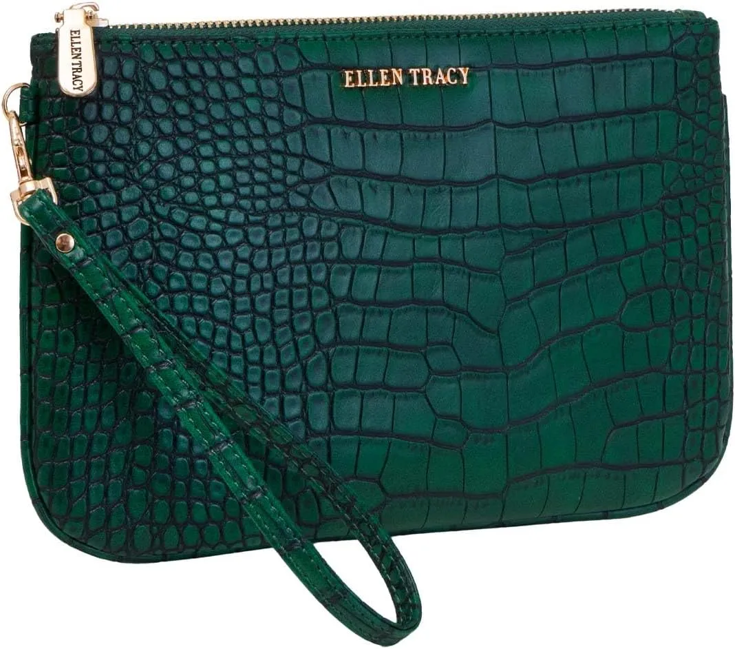 ELLEN TRACY Croco Wristlet with Credit Card Slots (Emerald)