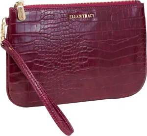 ELLEN TRACY Croco Wristlet with Credit Card Slots (Merlot)