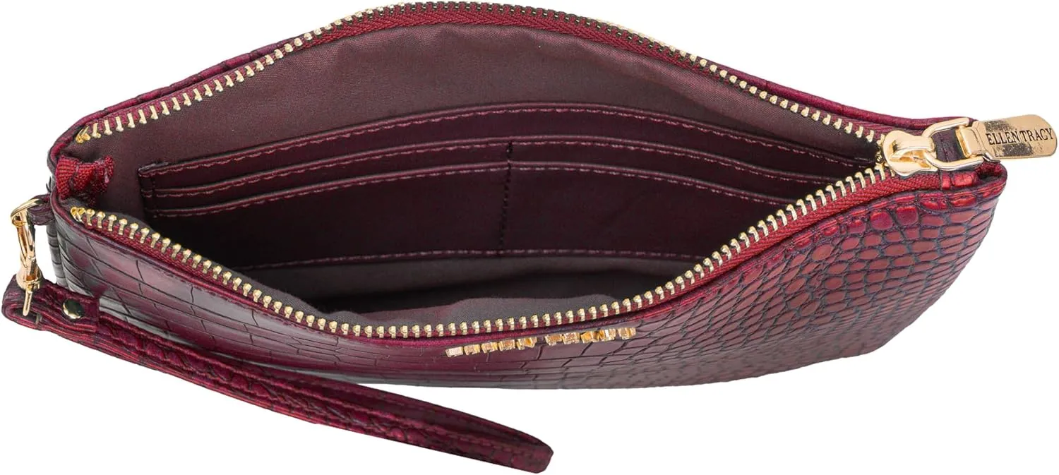 ELLEN TRACY Croco Wristlet with Credit Card Slots (Merlot)