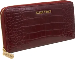 ELLEN TRACY Faux Leather Croco Zip Around Wallet (Merlot)