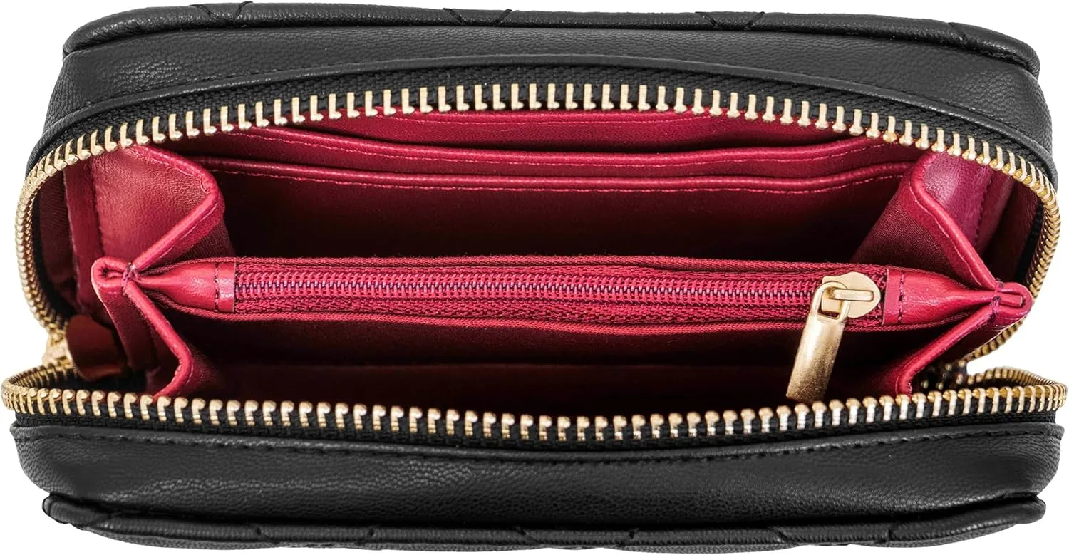 ELLEN TRACY Faux Leather Quilted Indexer Card Case Wallet (Black)