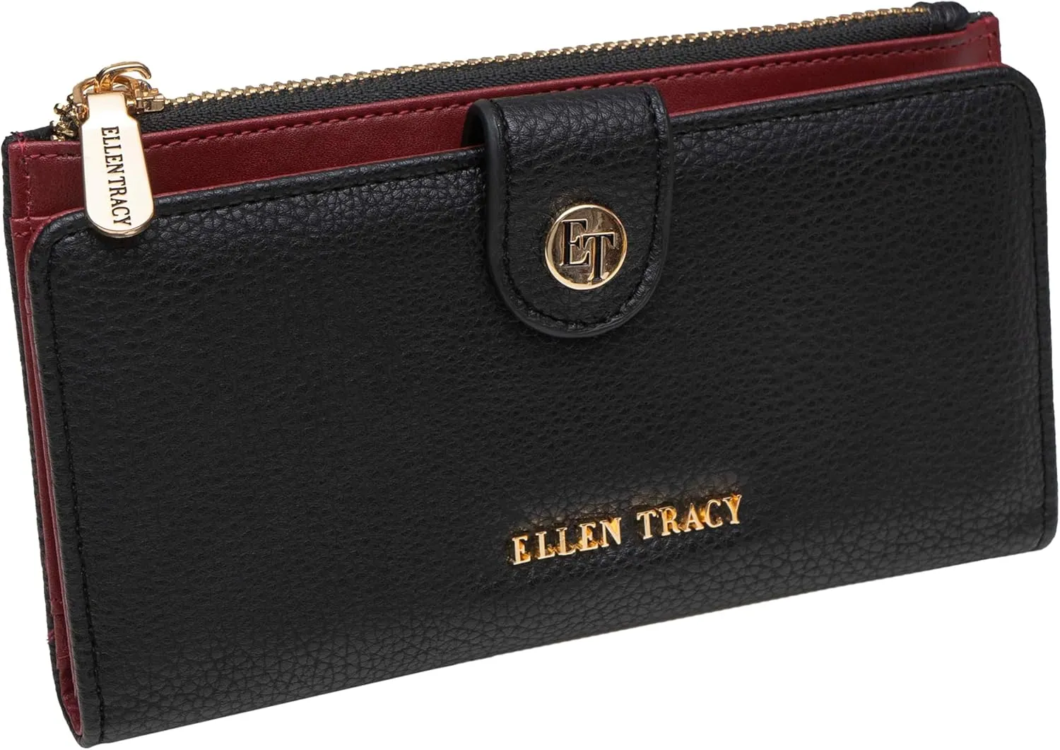 ELLEN TRACY Pebble Grain Card Slots and Coin Purse Case Wallet (Black)