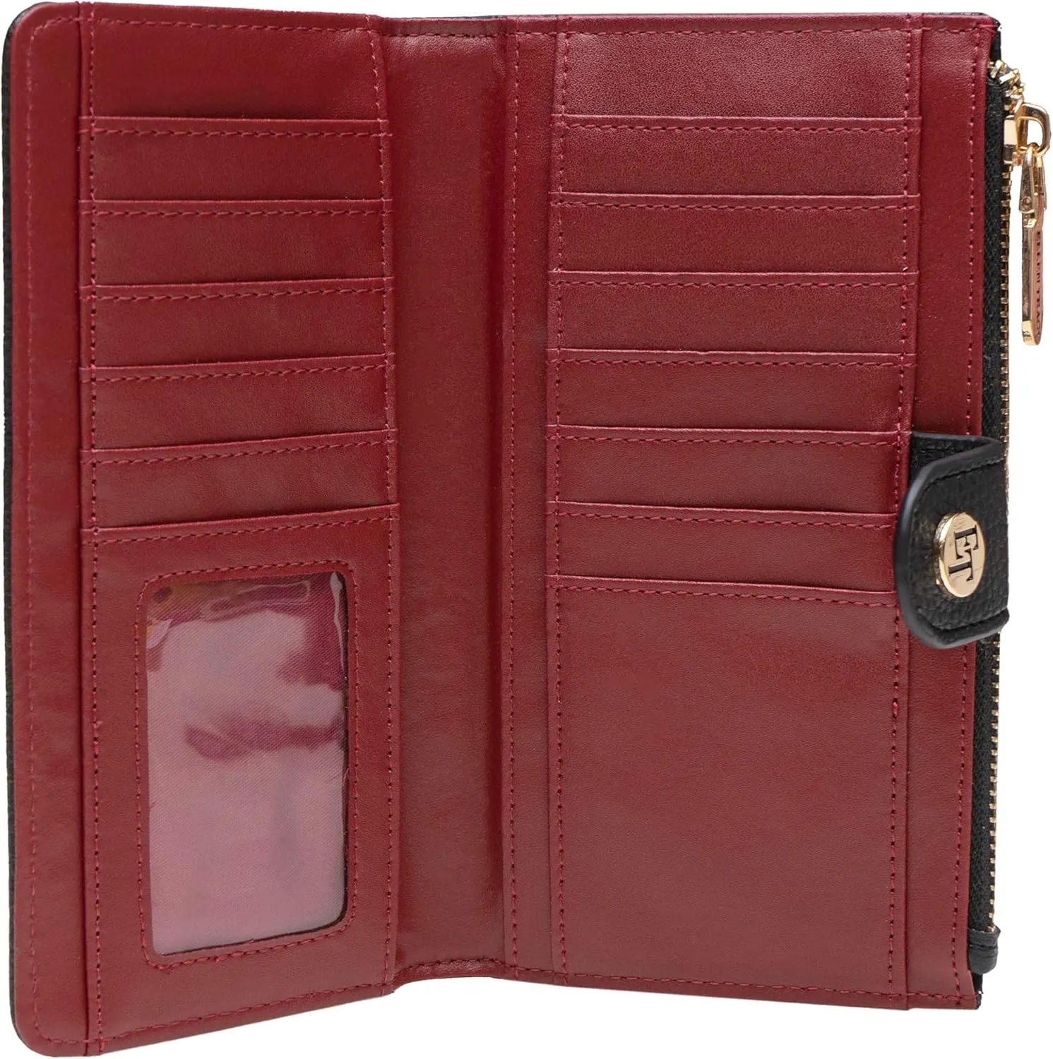 ELLEN TRACY Pebble Grain Card Slots and Coin Purse Case Wallet (Black)