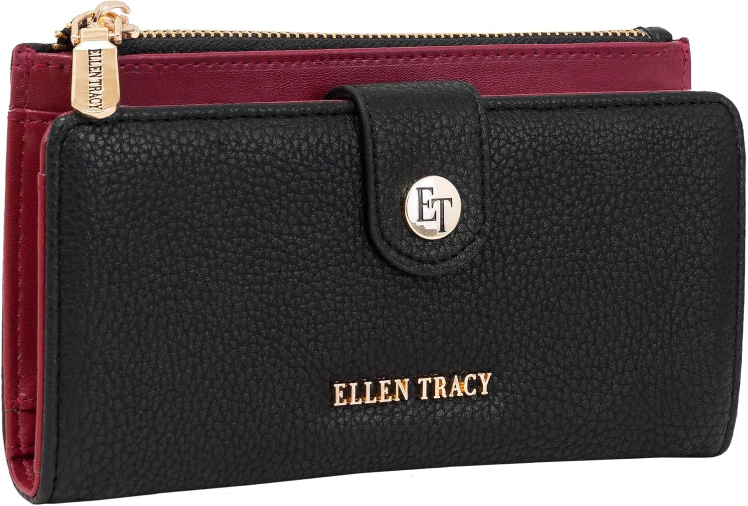 ELLEN TRACY Pebble Grain Card Slots and Coin Purse Case Wallet (Black)