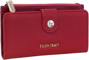ELLEN TRACY Pebble Grain Card Slots and Coin Purse Case Wallet (Dark Red)