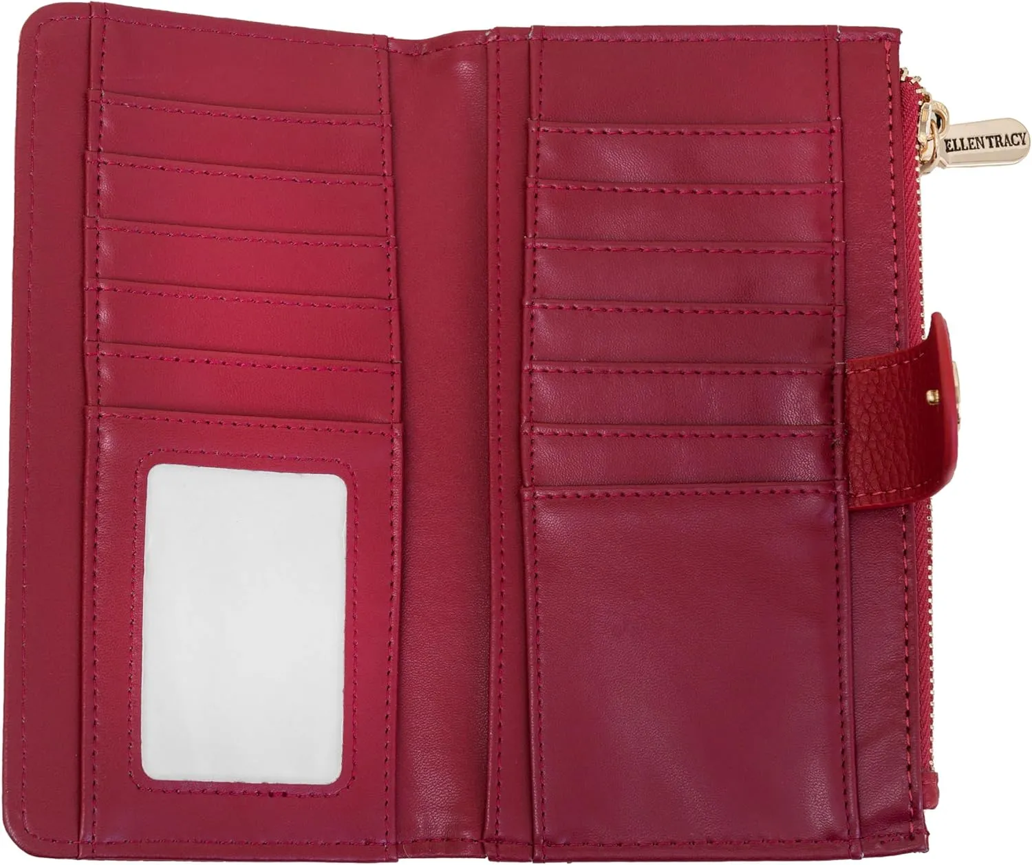 ELLEN TRACY Pebble Grain Card Slots and Coin Purse Case Wallet (Dark Red)