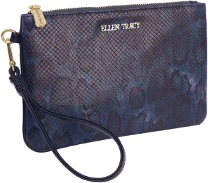 ELLEN TRACY Python Wristlet with Credit Card Slots (Blue)