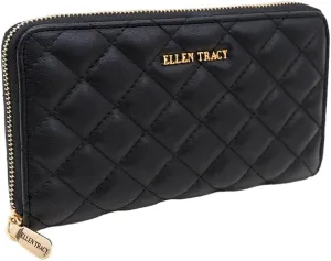 ELLEN TRACY Quilted Zip Around Clutch, Multi Holder Organizer Wallet (Black)
