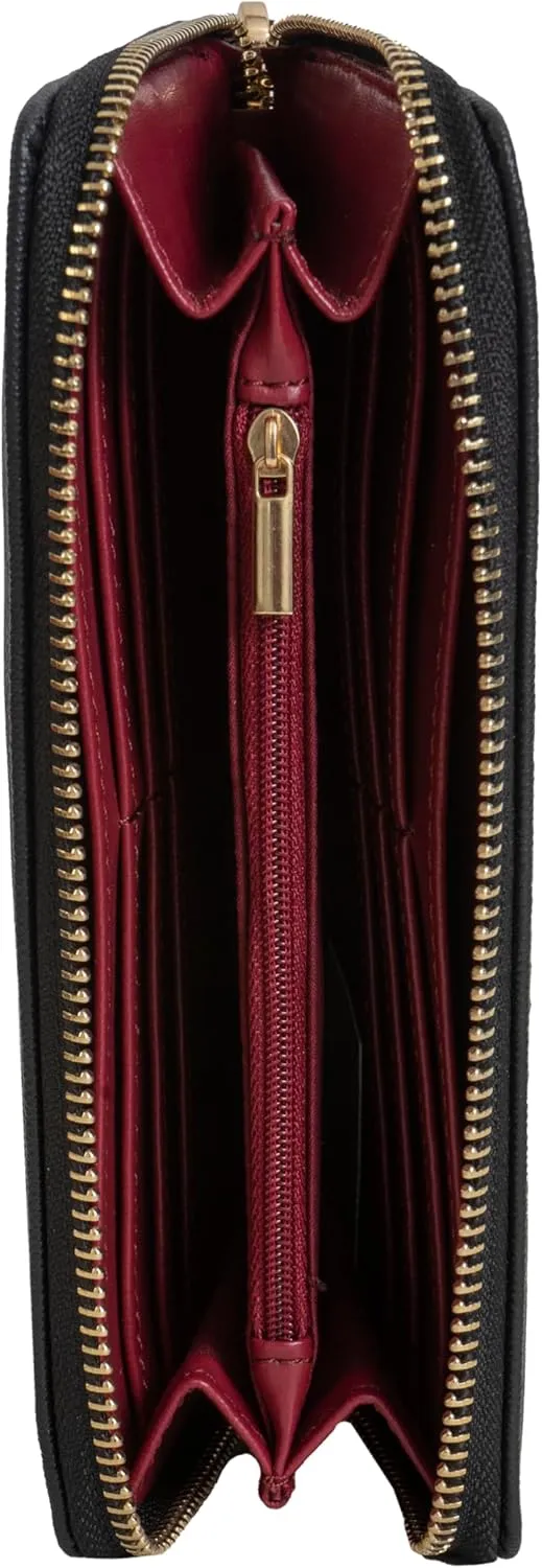 ELLEN TRACY Saffiano Zip Around Clutch Card Slots Wallet with Detachable Wristlet (Black)