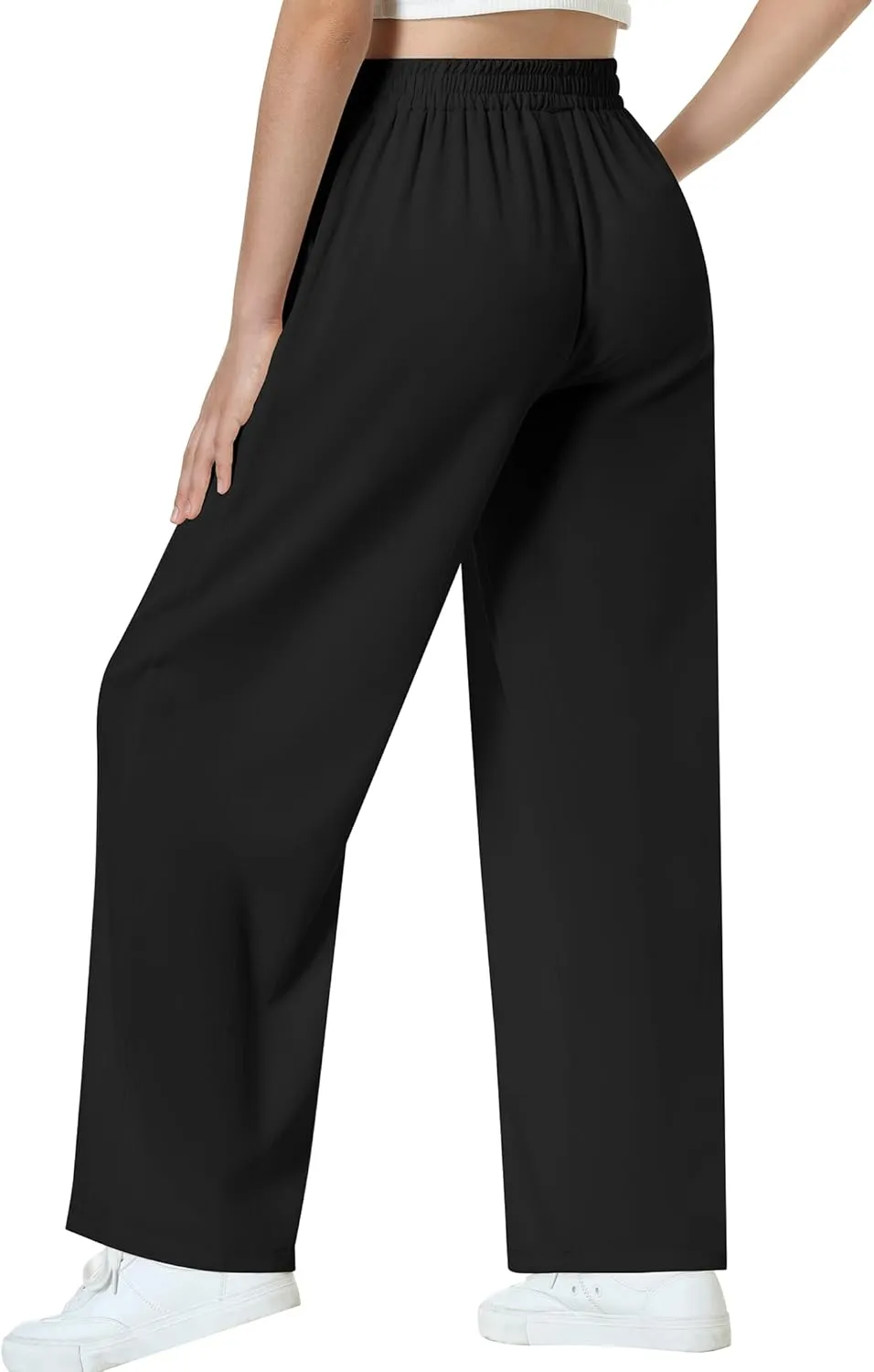 EXARUS 3 Pack Girls Wide Leg Pants Loose Trousers Linen Flowy with Pockets Elastic Waist Casual for Kids 6-12Y