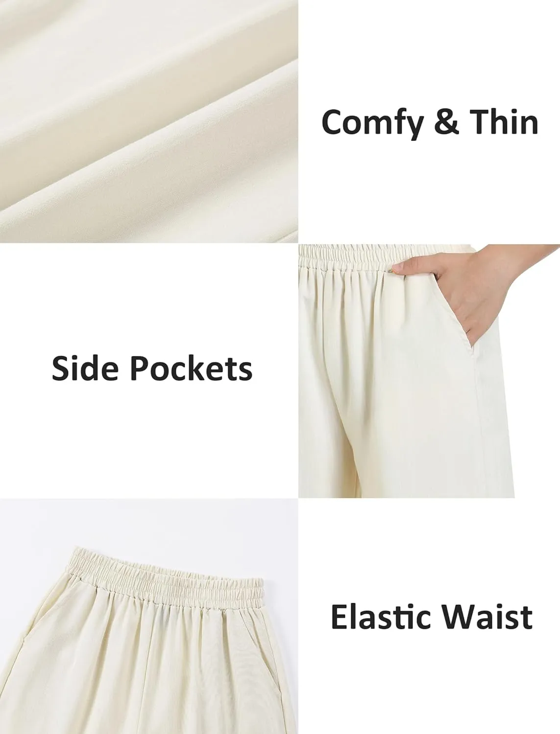 EXARUS 3 Pack Girls Wide Leg Pants Loose Trousers Linen Flowy with Pockets Elastic Waist Casual for Kids 6-12Y