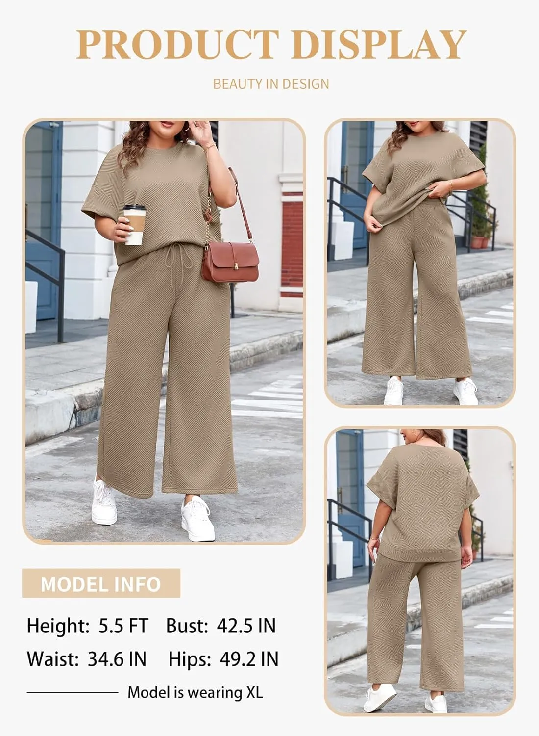 Eytino Womens Plus Size Sweatsuits Casual Short Sleeve Tops High Waist Wide Leg Pants 2 Piece Tracksuit Lounge Sets(1X-5X)