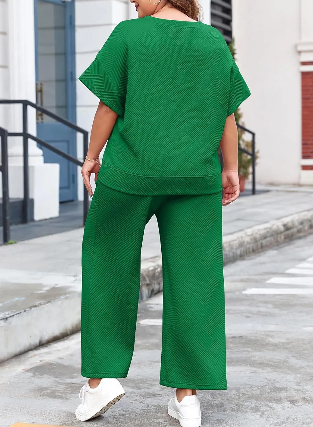 Eytino Womens Plus Size Sweatsuits Casual Short Sleeve Tops High Waist Wide Leg Pants 2 Piece Tracksuit Lounge Sets(1X-5X)