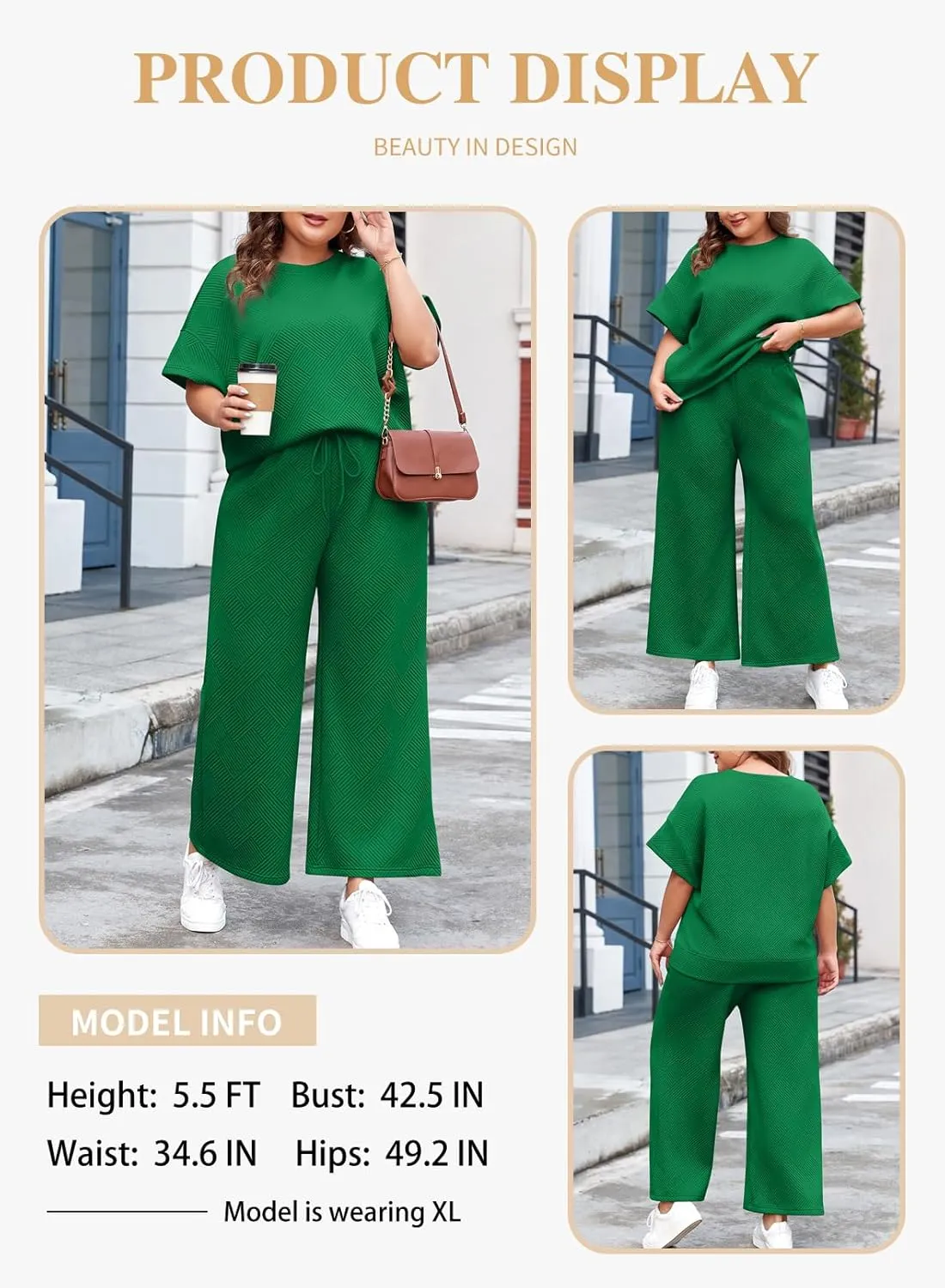 Eytino Womens Plus Size Sweatsuits Casual Short Sleeve Tops High Waist Wide Leg Pants 2 Piece Tracksuit Lounge Sets(1X-5X)