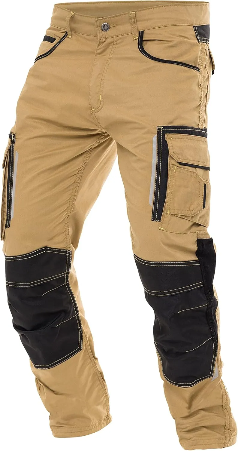 FASHIO FF Mens Construction Pants Utility Work Heavy Duty Workwear Trousers Carpenter Knee Reinforcement Cordura Safety Pants