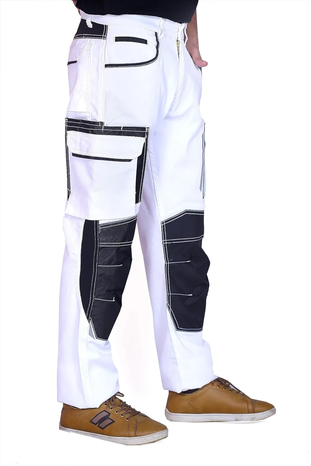 FASHIO FF Mens Construction Pants Utility Work Heavy Duty Workwear Trousers Carpenter Knee Reinforcement Cordura Safety Pants