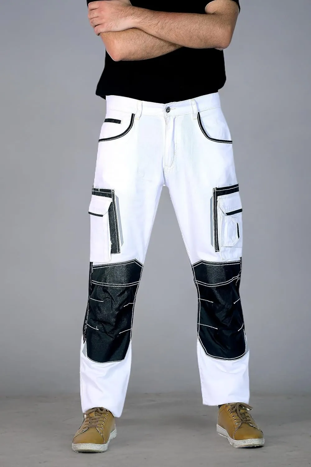 FASHIO FF Mens Construction Pants Utility Work Heavy Duty Workwear Trousers Carpenter Knee Reinforcement Cordura Safety Pants