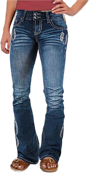 Flamingals Bootcut Wide Leg Low Rise Ripped Button Up Denim Pants