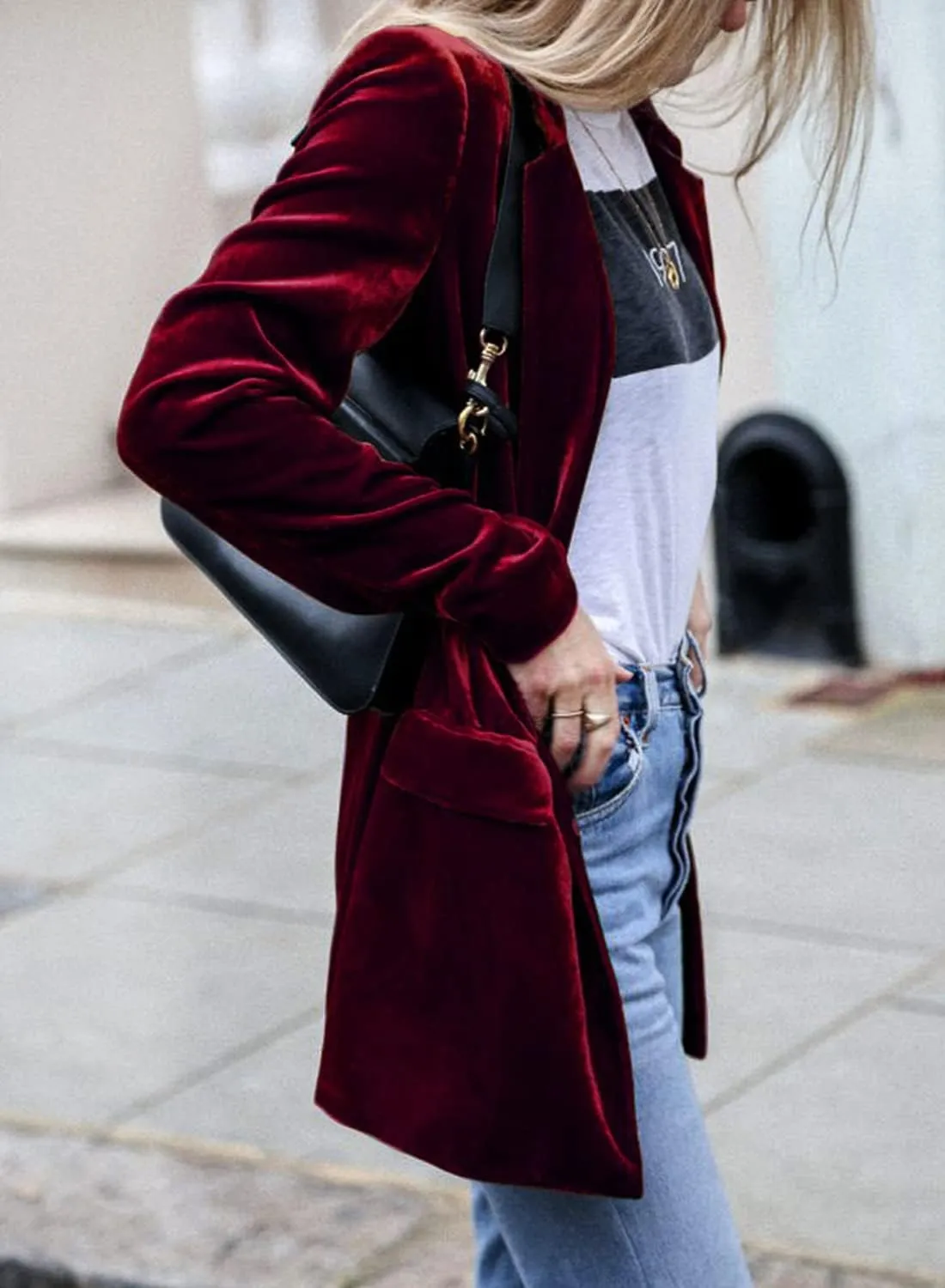futurino Women's Solid Color Long Sleeve Velvet Jacket Open Front Casual Suit Cardigan Mid-Length Coat