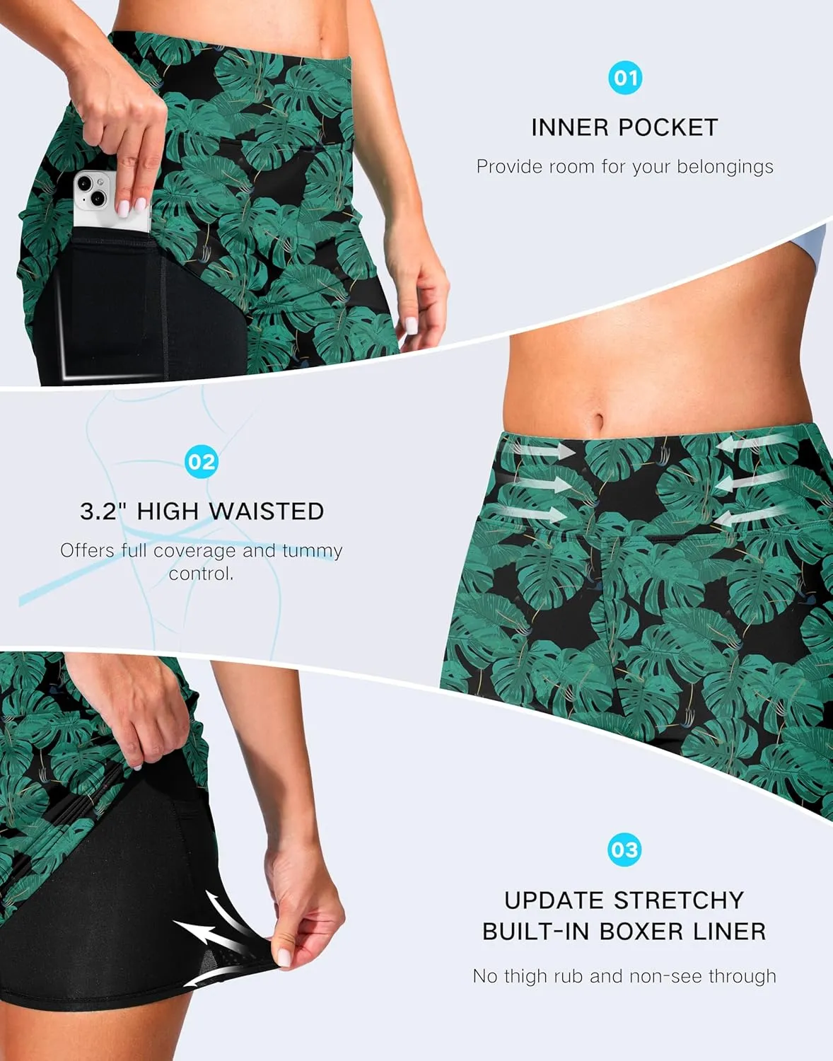 G Gradual Women's 4" Swim Board Shorts High Waisted Tummy Control Swimsuit Bathing Suit Bottoms for Women with Liner Pocket