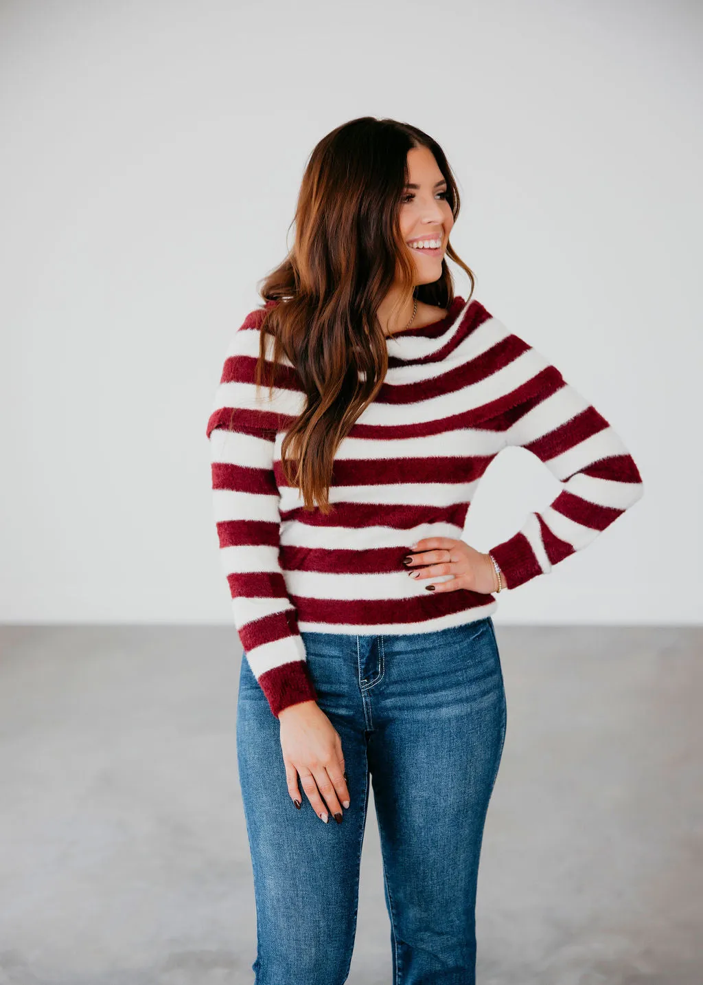 Gen Striped Off-Shoulder Sweater