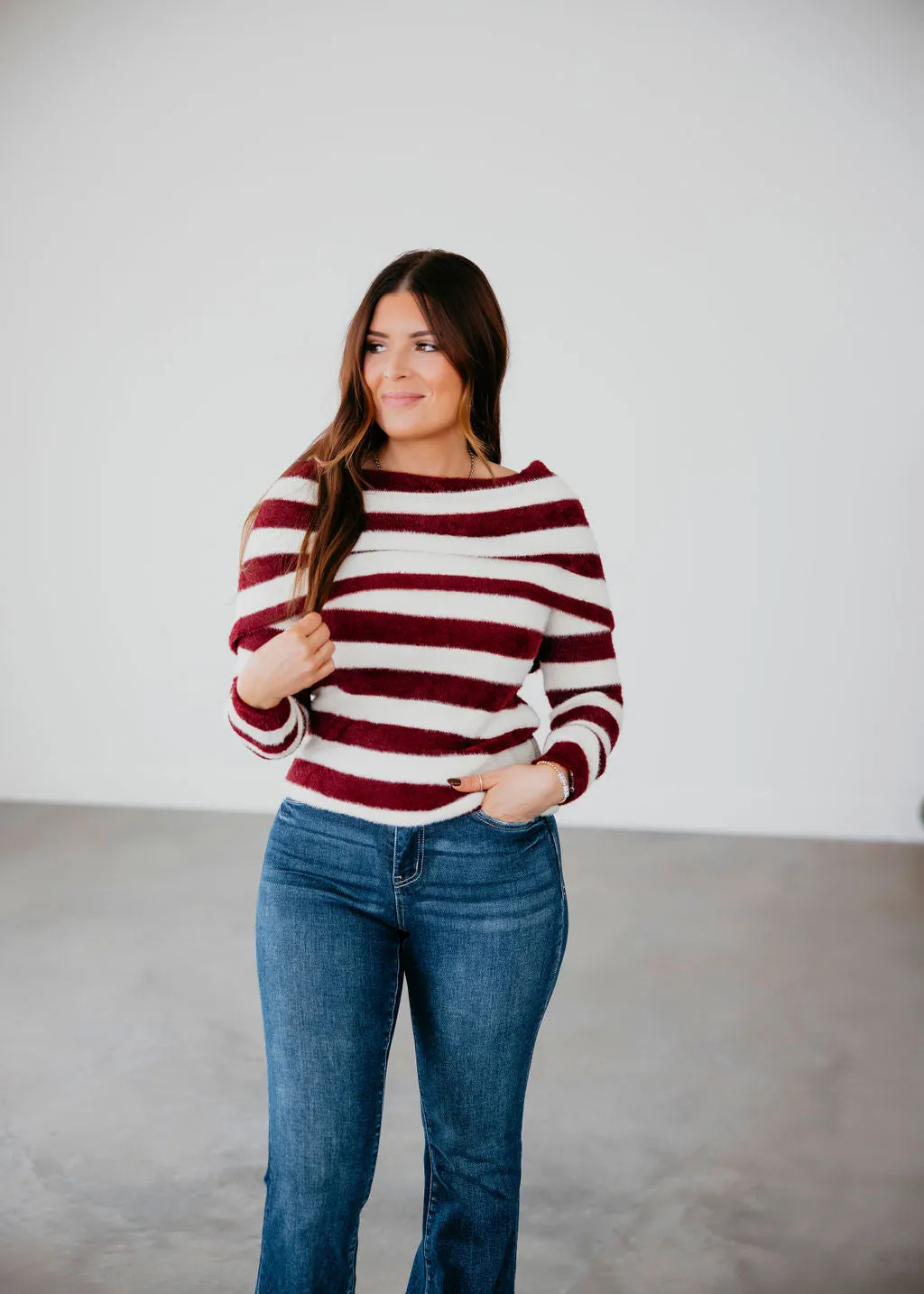 Gen Striped Off-Shoulder Sweater