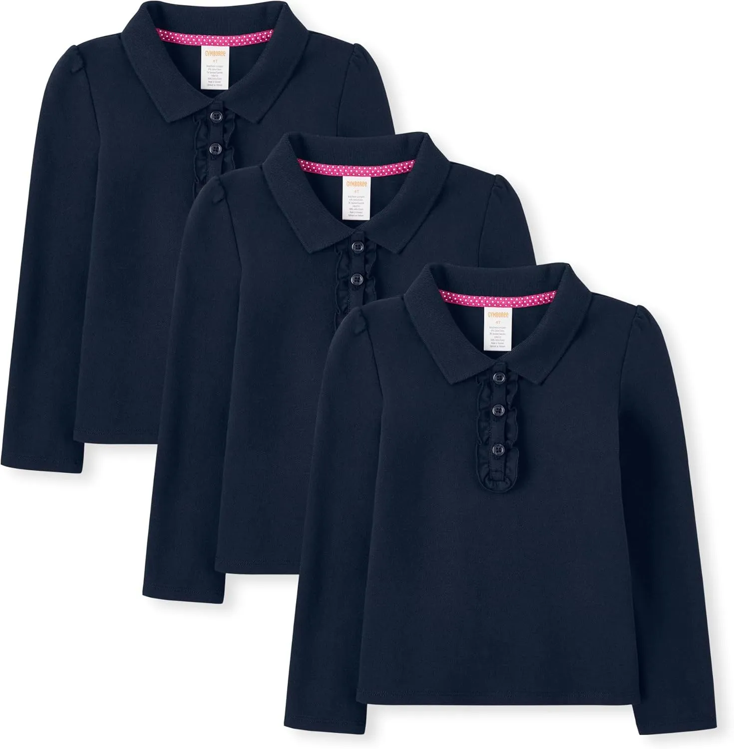 Gymboree Girls' and Toddler Long Sleeve Ruffle Polo Shirt Multipack