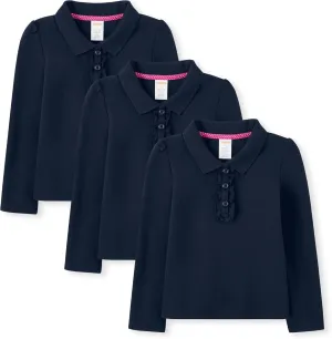 Gymboree Girls' and Toddler Long Sleeve Ruffle Polo Shirt Multipack