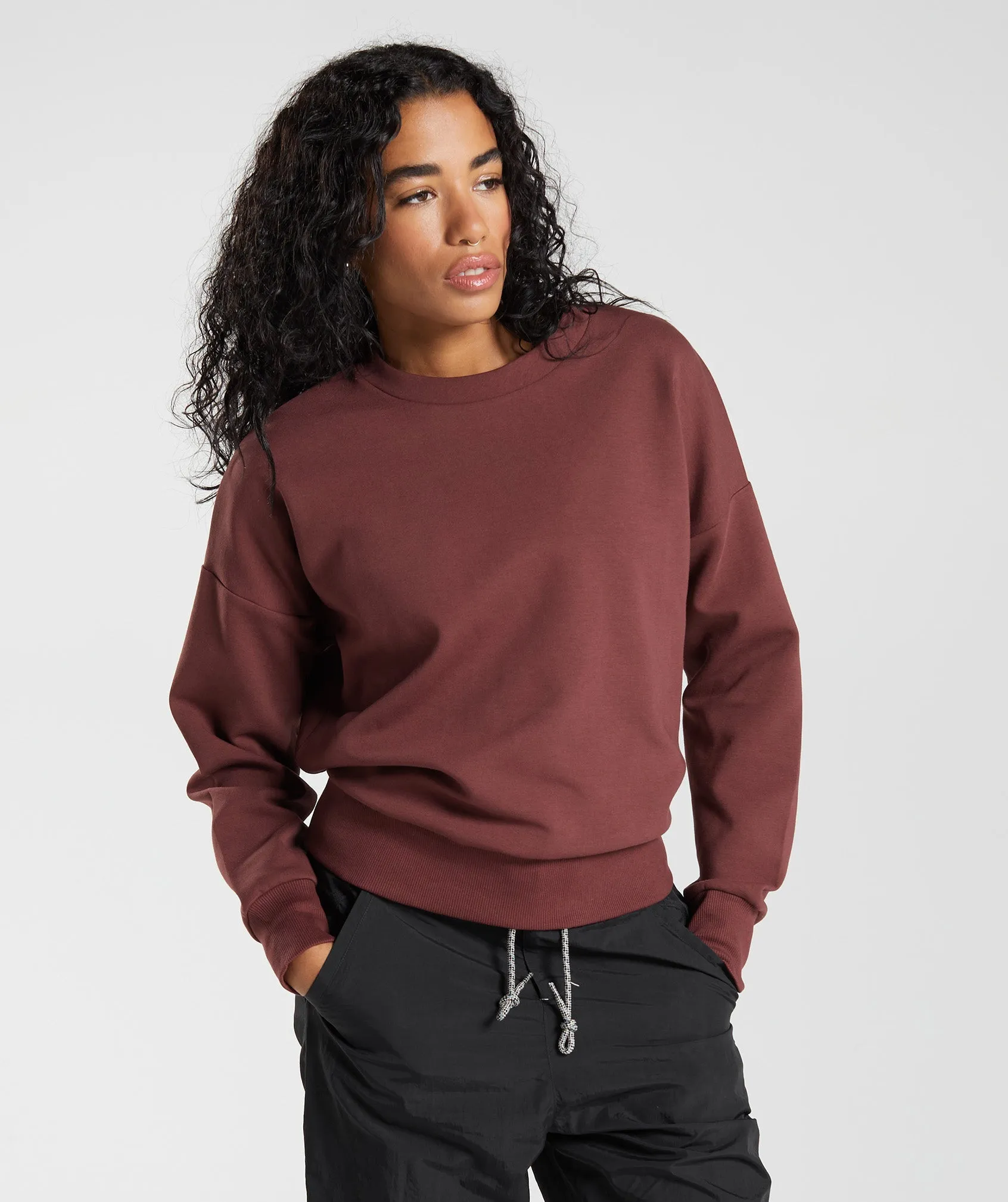 Gymshark Retake Sweat Crew - Cherry Brown
