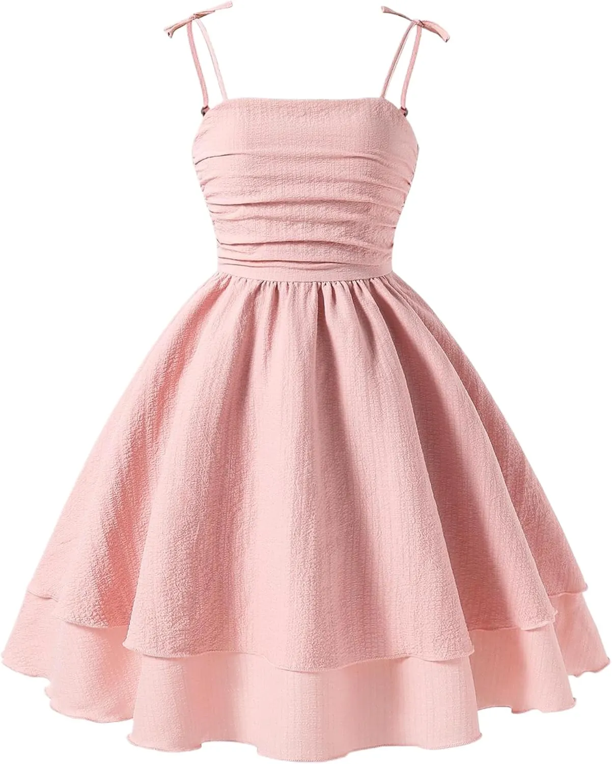 Happy Cherry Girls Tie Knot Spaghetti Strap Midi Dresses Smocked Tiered Beach Sundress Summer 4-10Y