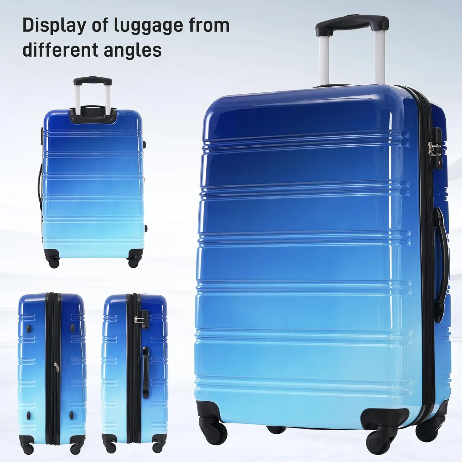 Hardshell 3-Piece Gradient Luggage Set Expandable Luggage Set with 360 Spinner Wheels & TSA Lock - Lightweight Suitcases in 20"/24"/28" Sizes (Light Blue)