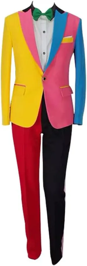 HBDesign Mens 1 Button Colorful Costumes Color Matching Irregular Colored Suits (Jacket Pants
