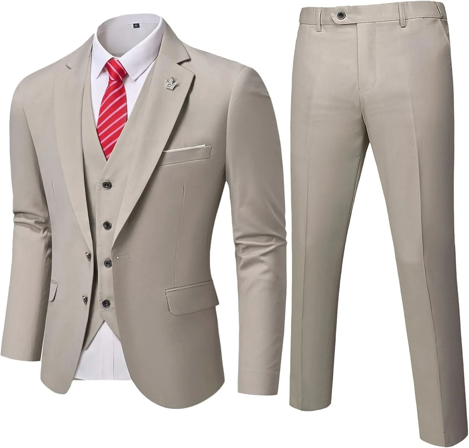 Hihawk Mens 3 Pieces Suit, Slim Fit Tuxedo with Two Buttons, Jacket Vest Pants & Tie Set for Party, Wedding and Business