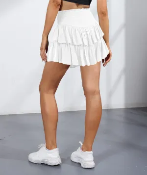 HOKOYI Women's Summer High Waist Smocked Ruffle Skirt Cute Flowy Layered Mini Skirt Skort Beach Casual
