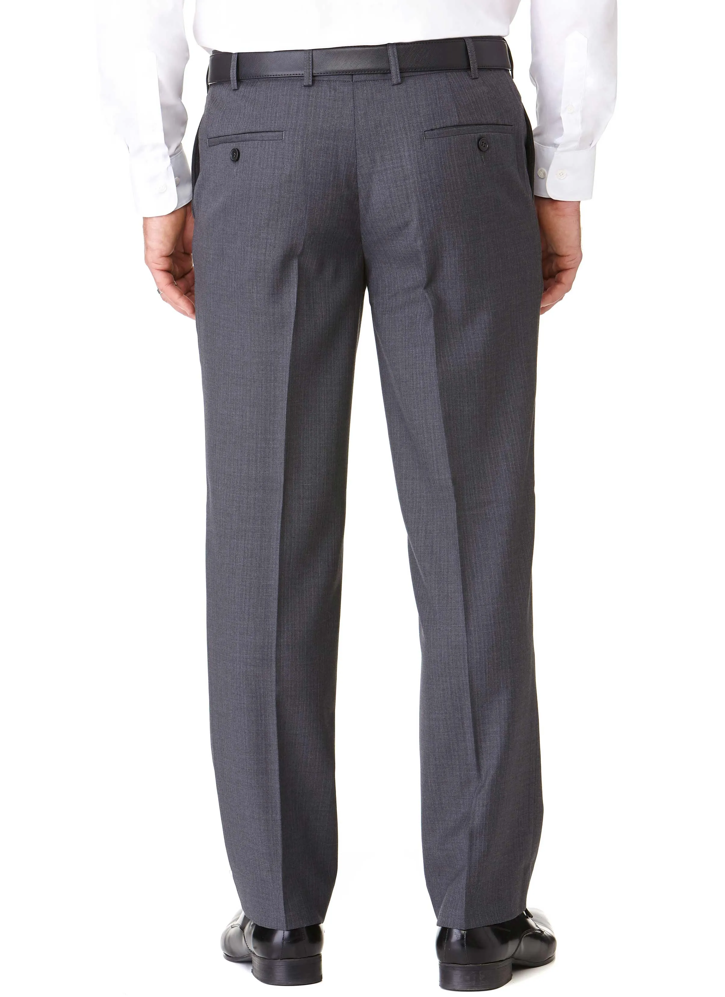 HOTHAM FLAT FRONT TROUSER - GREY SELF STRIPE