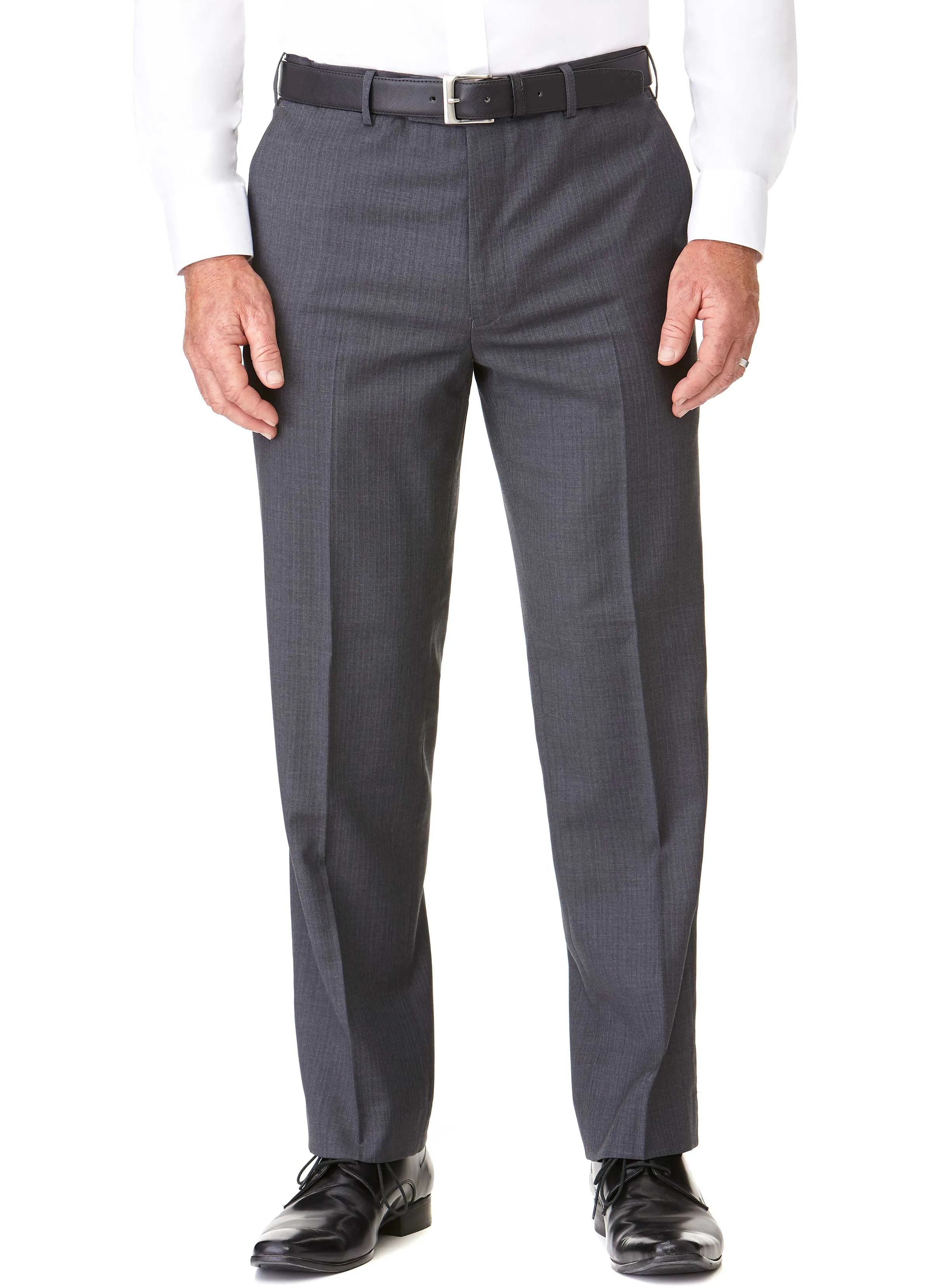 HOTHAM FLAT FRONT TROUSER - GREY SELF STRIPE