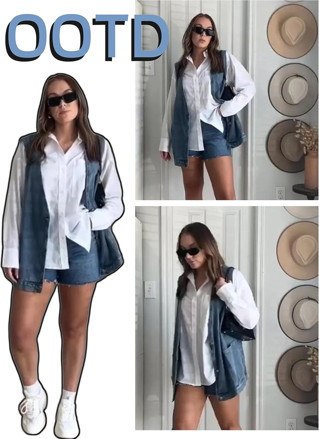 Huaqiao Womens Denim Vest Mid long Jacket Jean Sleeveless Vest with Pockets