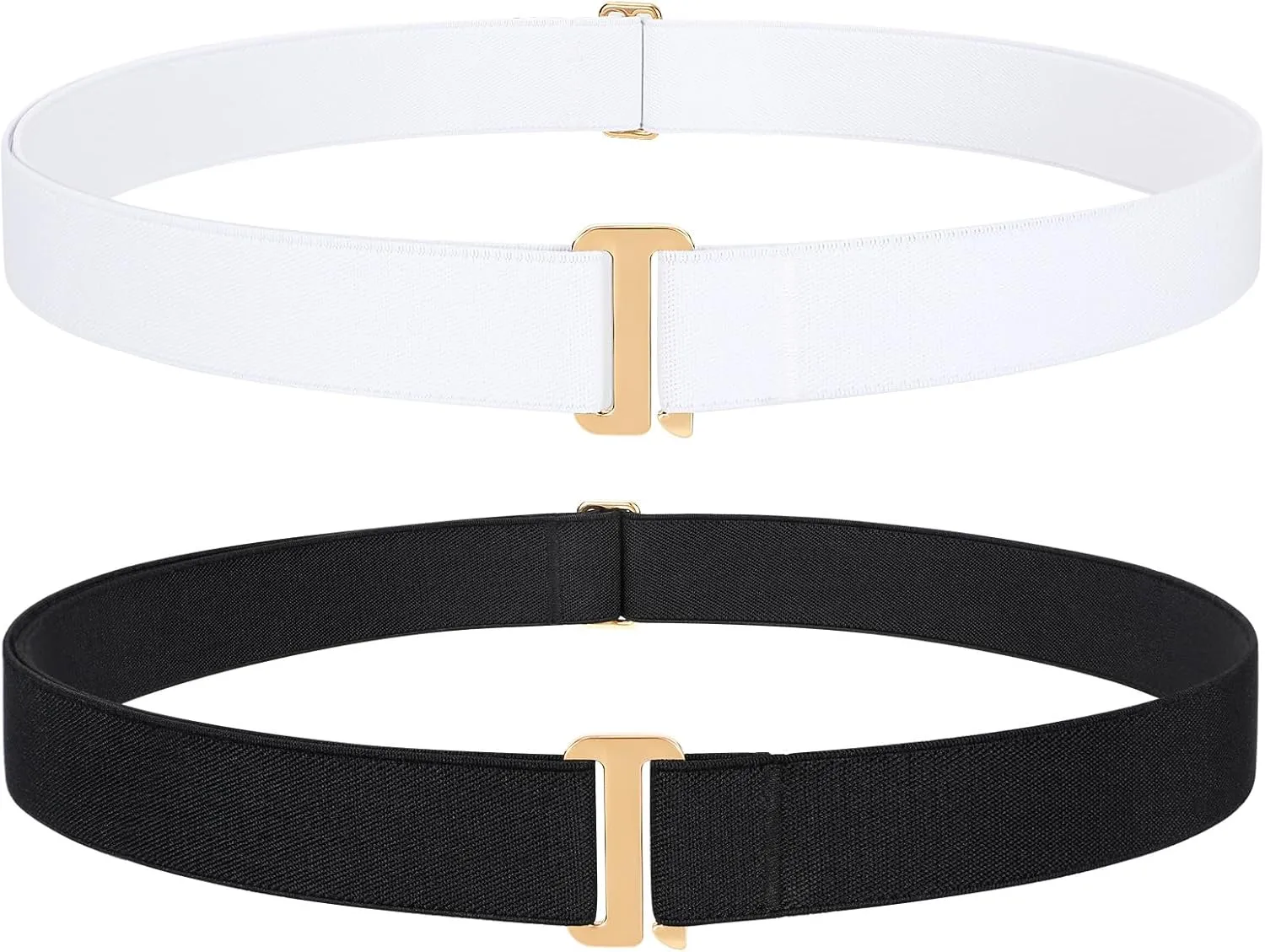 JASGOOD 2 Pack Women Stretch Belt No Show Elastic Web Strap Belt with Flat Buckle for Jeans Pants Dresses