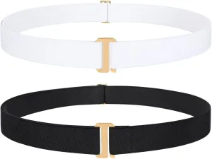 JASGOOD 2 Pack Women Stretch Belt No Show Elastic Web Strap Belt with Flat Buckle for Jeans Pants Dresses