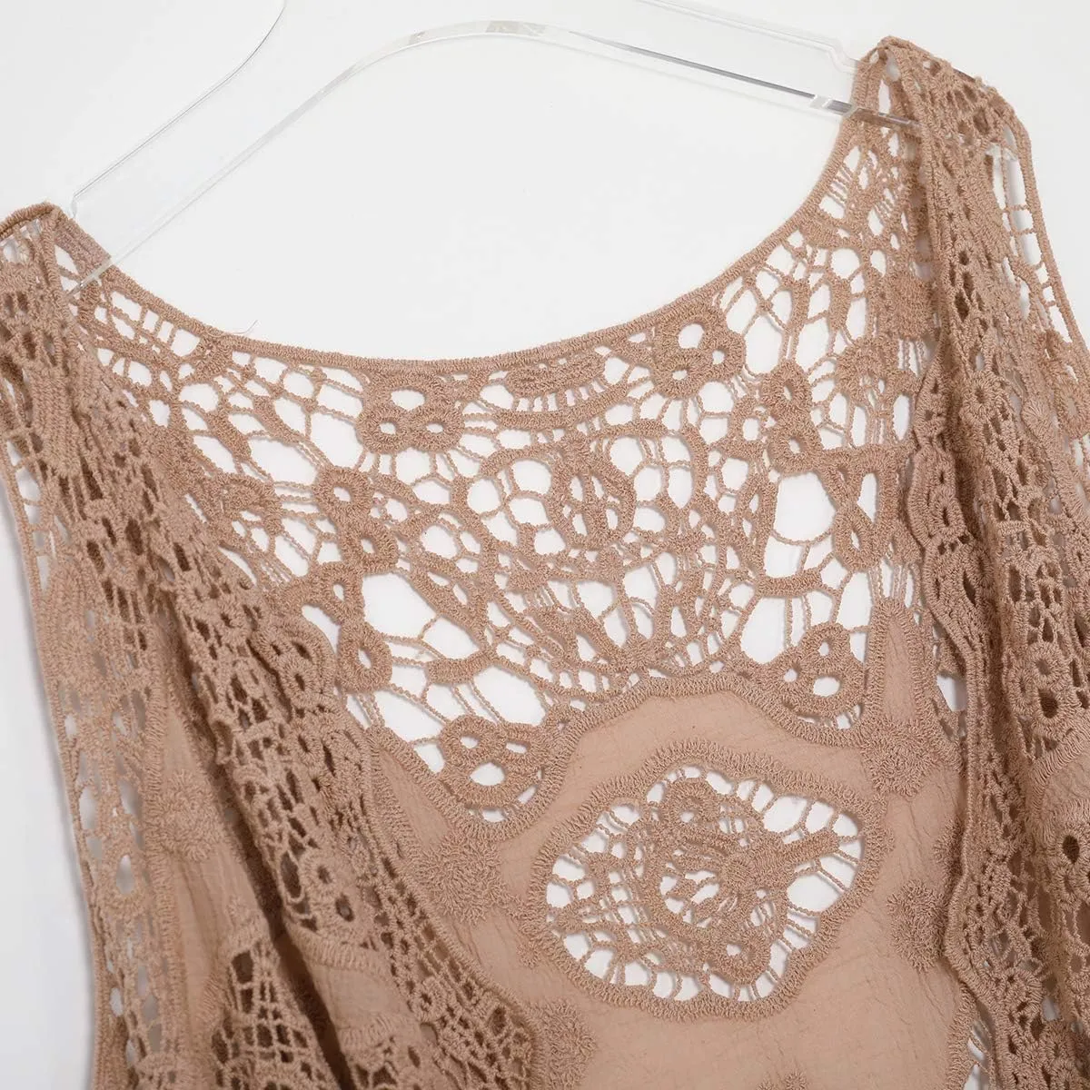 JASTIE Women Open Stitch Cardigan Boho Sleeveless Hippie Summer Hollow Out Solid Crochet Vest