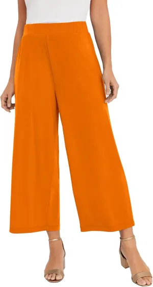 Jessica London Women's Plus Size Stretch Knit Wide Leg Crop Pant