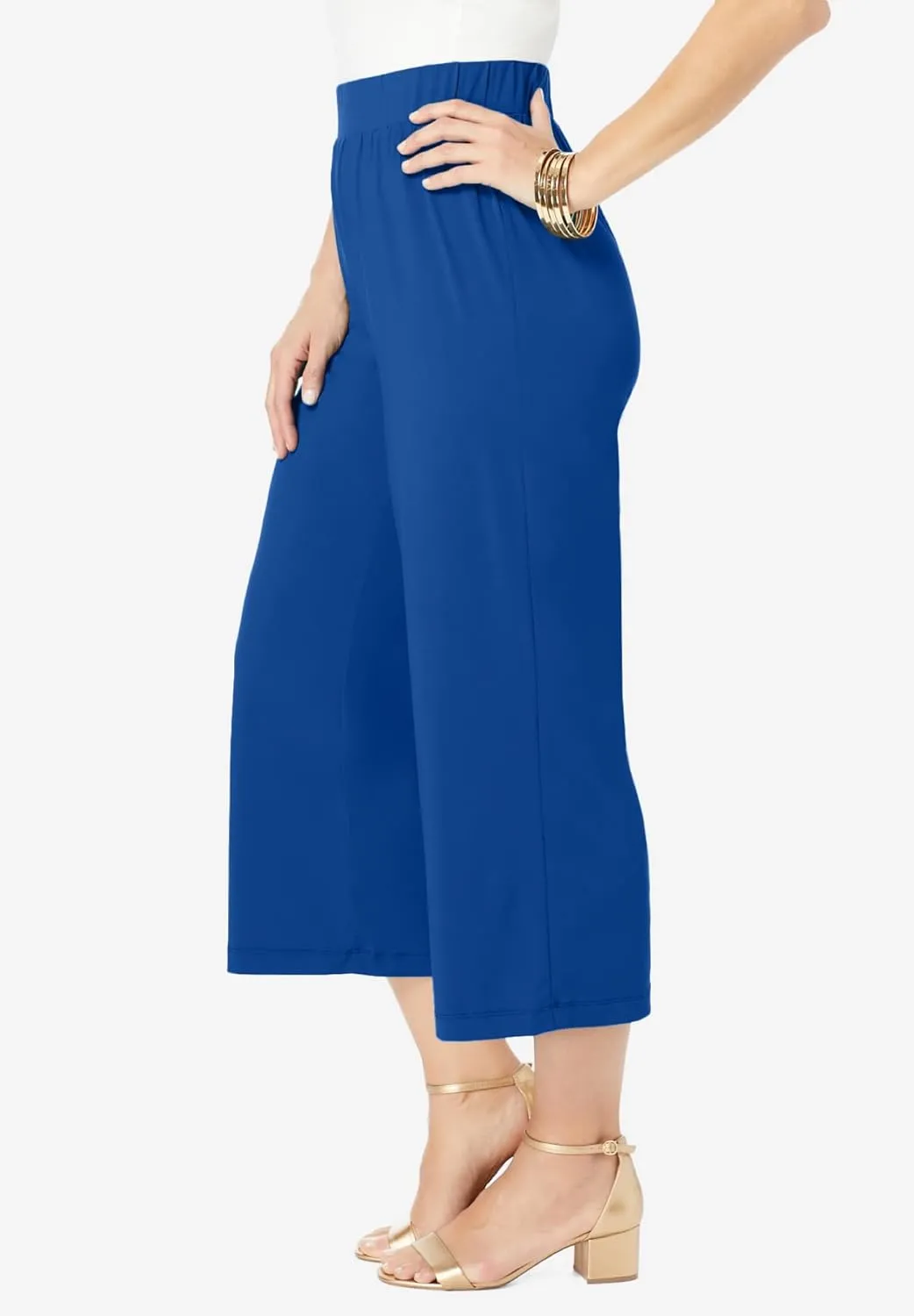 Jessica London Women's Plus Size Stretch Knit Wide Leg Crop Pant