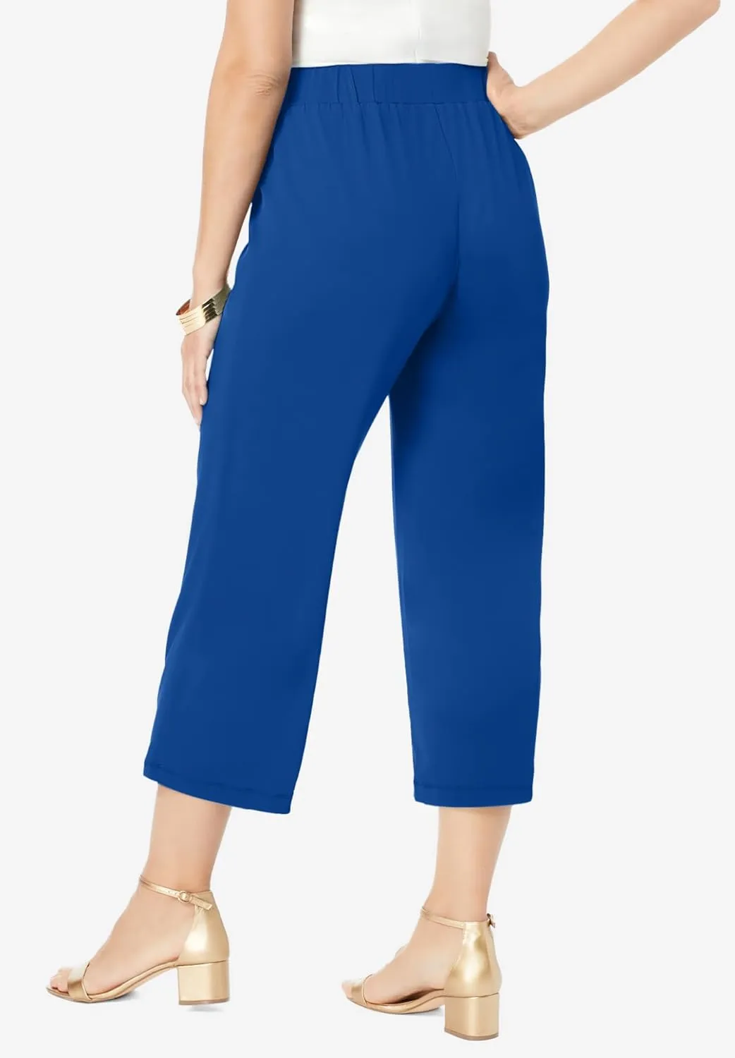 Jessica London Women's Plus Size Stretch Knit Wide Leg Crop Pant